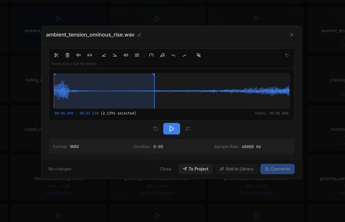 Waveform editor with selection