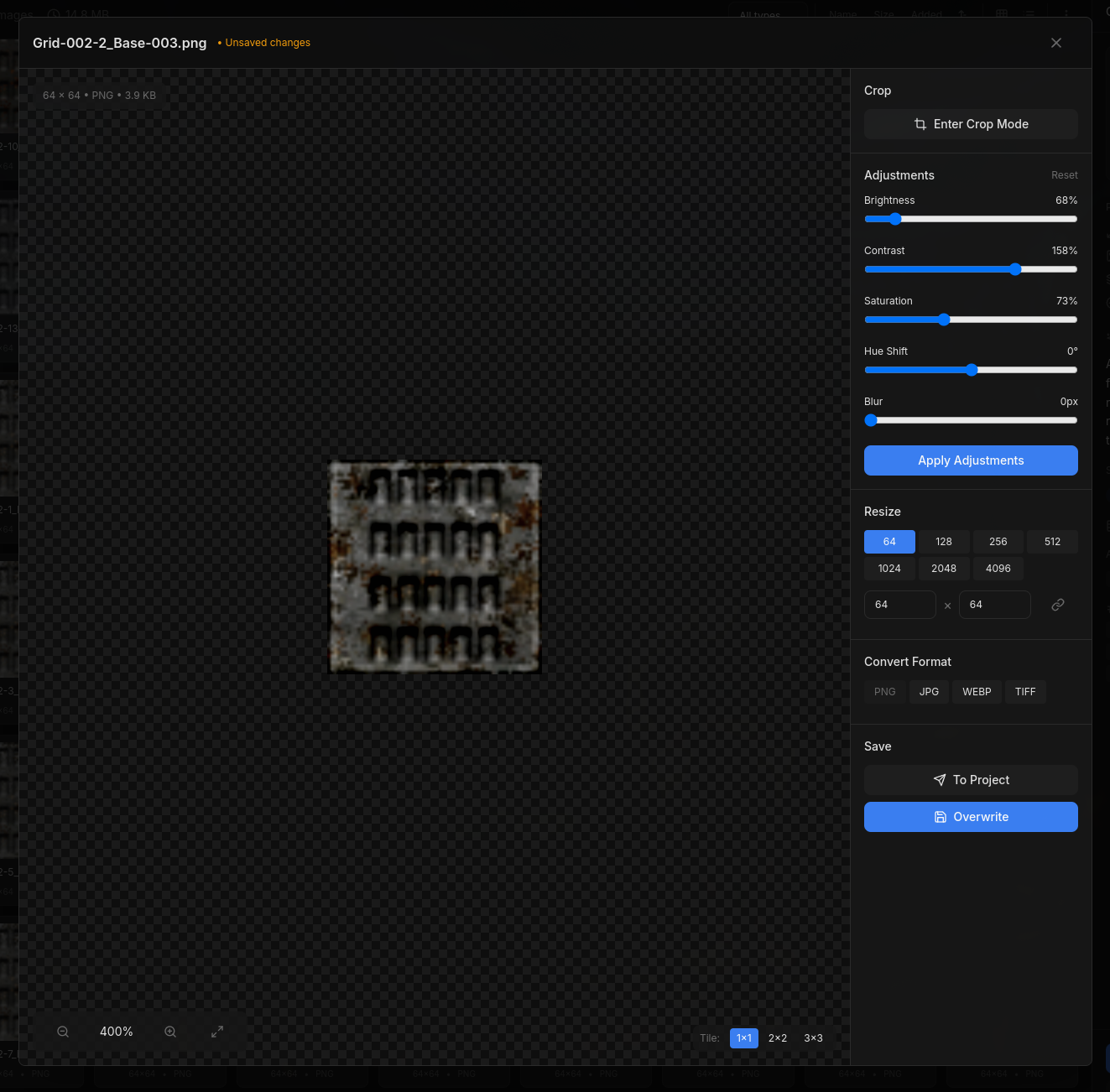 Image editor main interface with adjustments panel