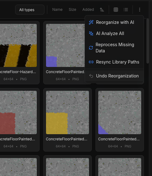 Image library toolbar with maintenance actions